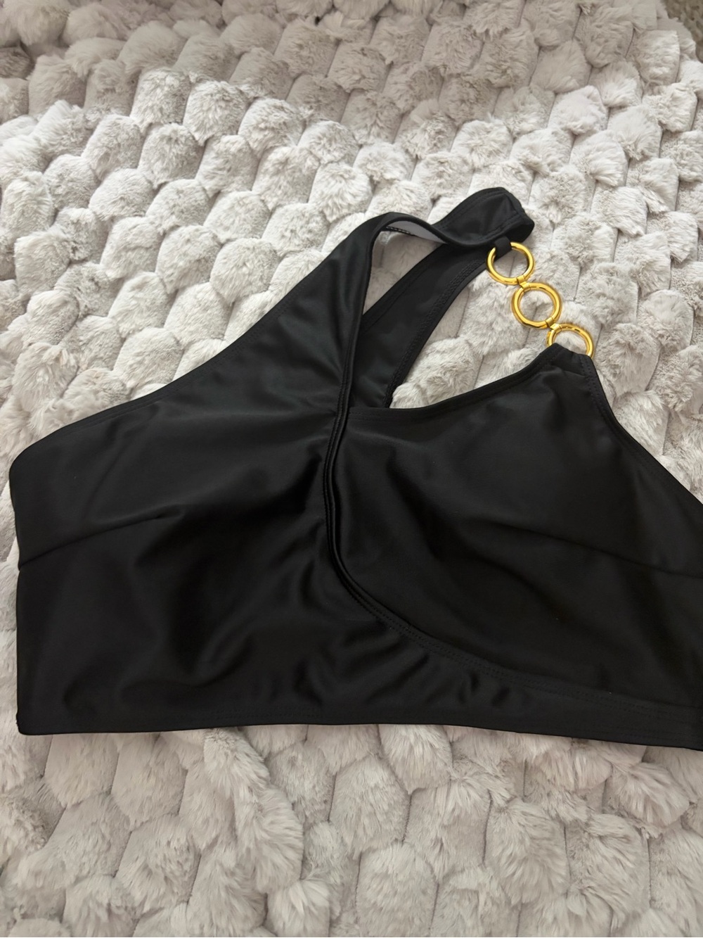 Black Swim Top with Gold Ring Accent